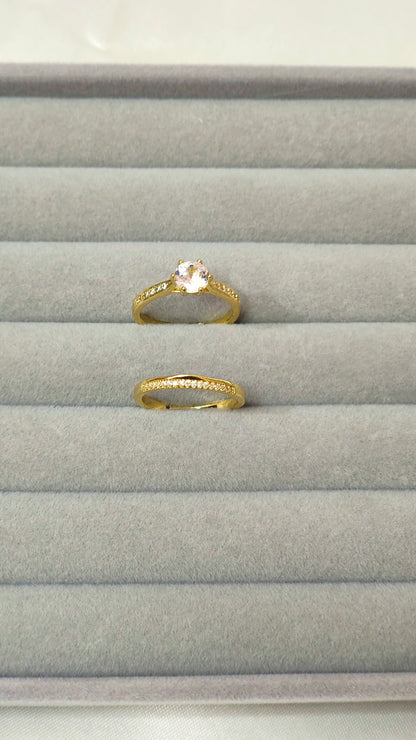 18K Gold-Plated Solitaire and Pave 2 in 1 Ring Set