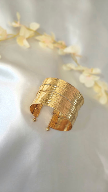 Hammered Gold-Plated Cuff Bracelet for Women