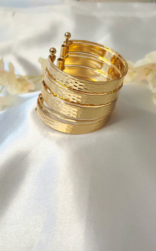 Hammered Gold-Plated Cuff Bracelet for Women