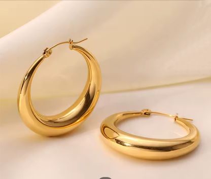 Gold-Plated Puffy Crescent Hoop Earings